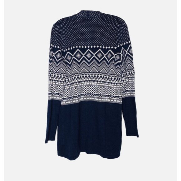 Talbots Cardigan Womens XS Navy Blue White Fair Isle Open Sweater - Picture 3 of 4